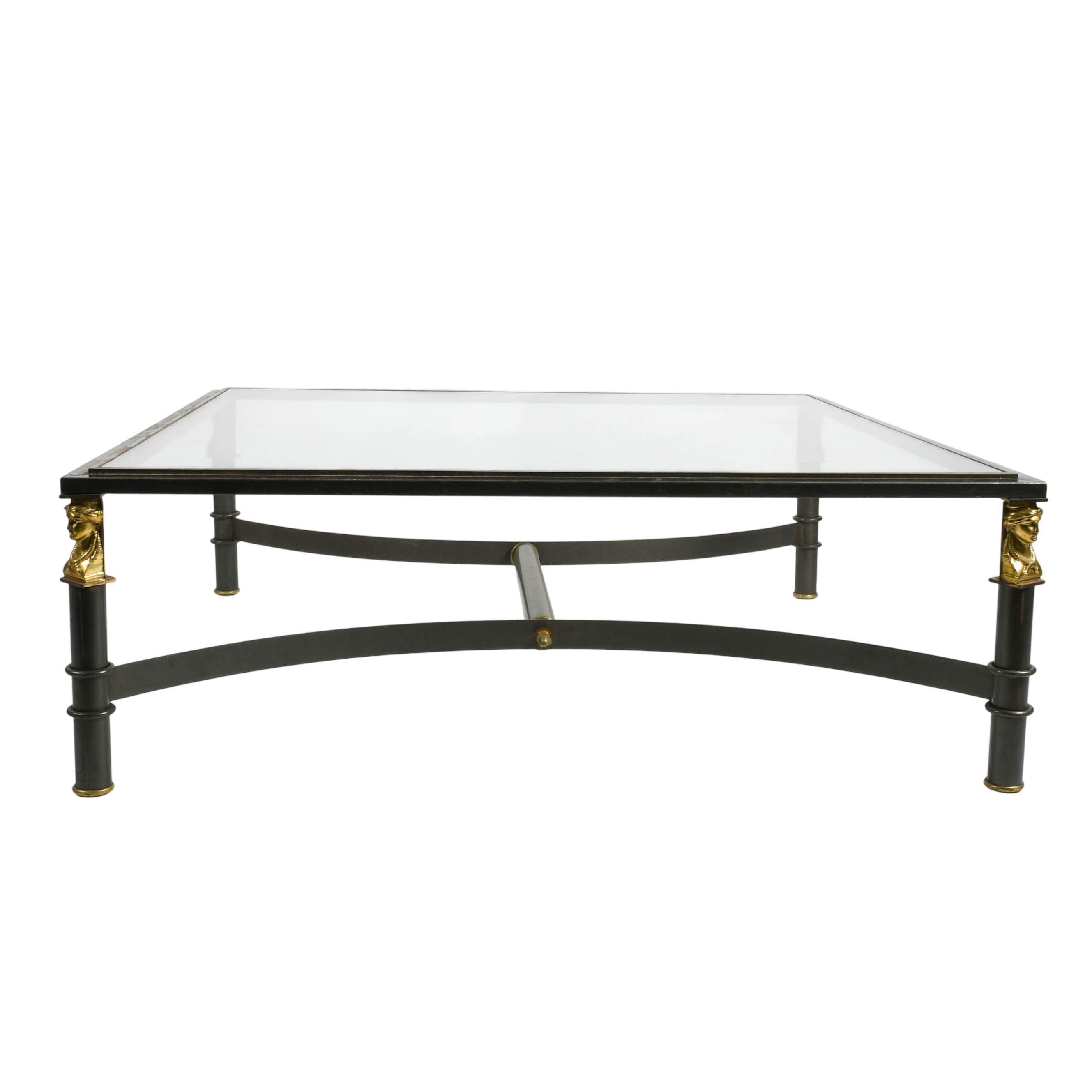 Brushed Steel and Figural Brass Accents Glass Top Coffee Table-4