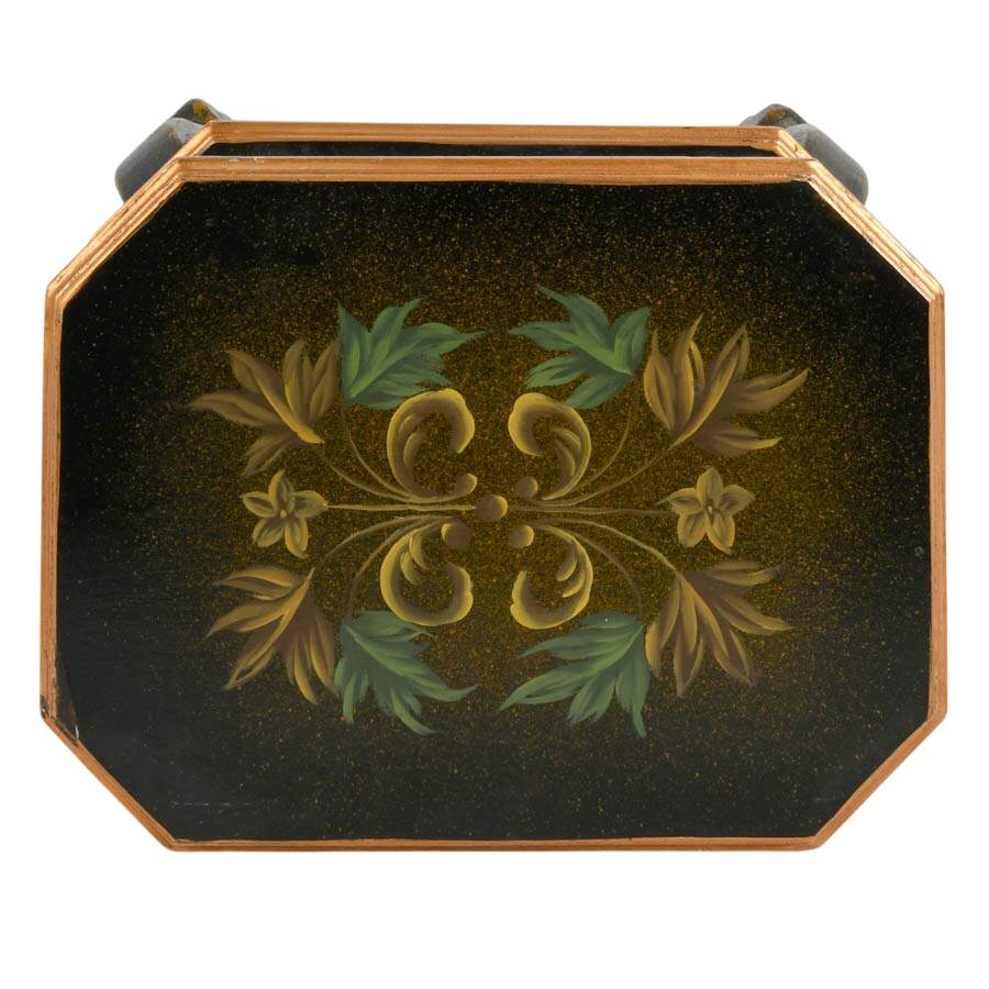 Black and Gold Tole-Painted Nightstand with Floral Top-7