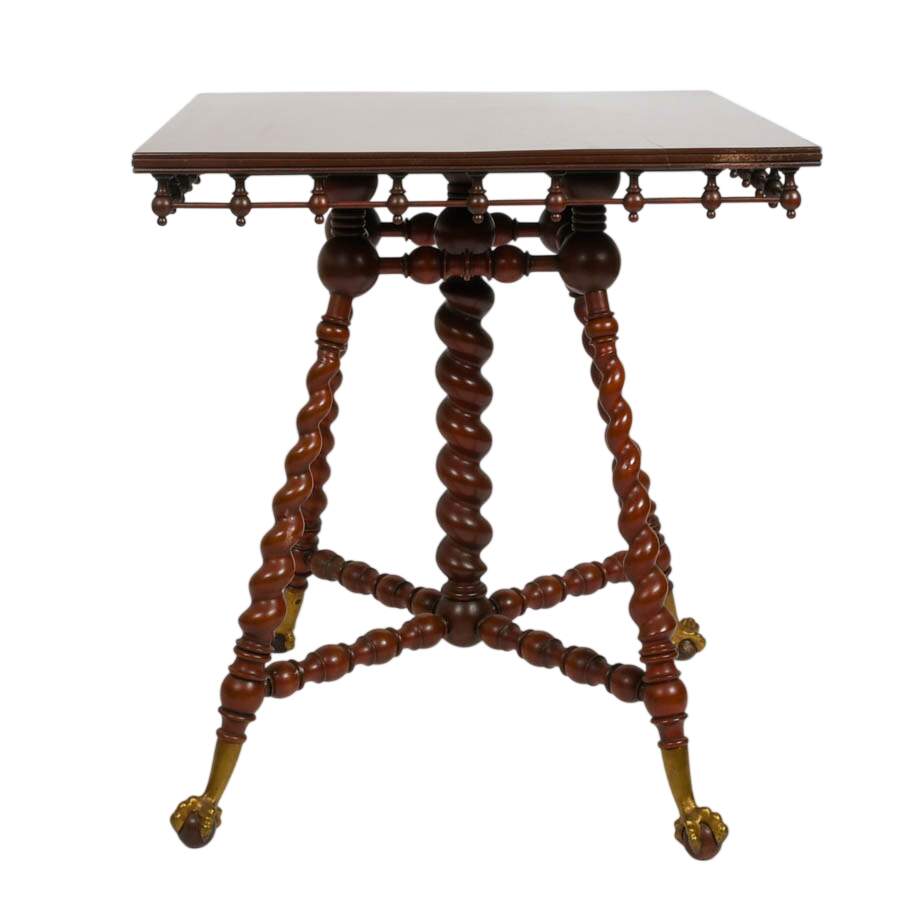 Antique R.J. Horner Cherry Wood Twist Leg Claw Foot Table-4