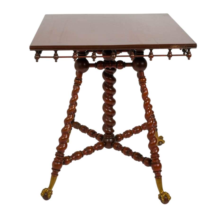 Antique R.J. Horner Cherry Wood Twist Leg Claw Foot Table-1