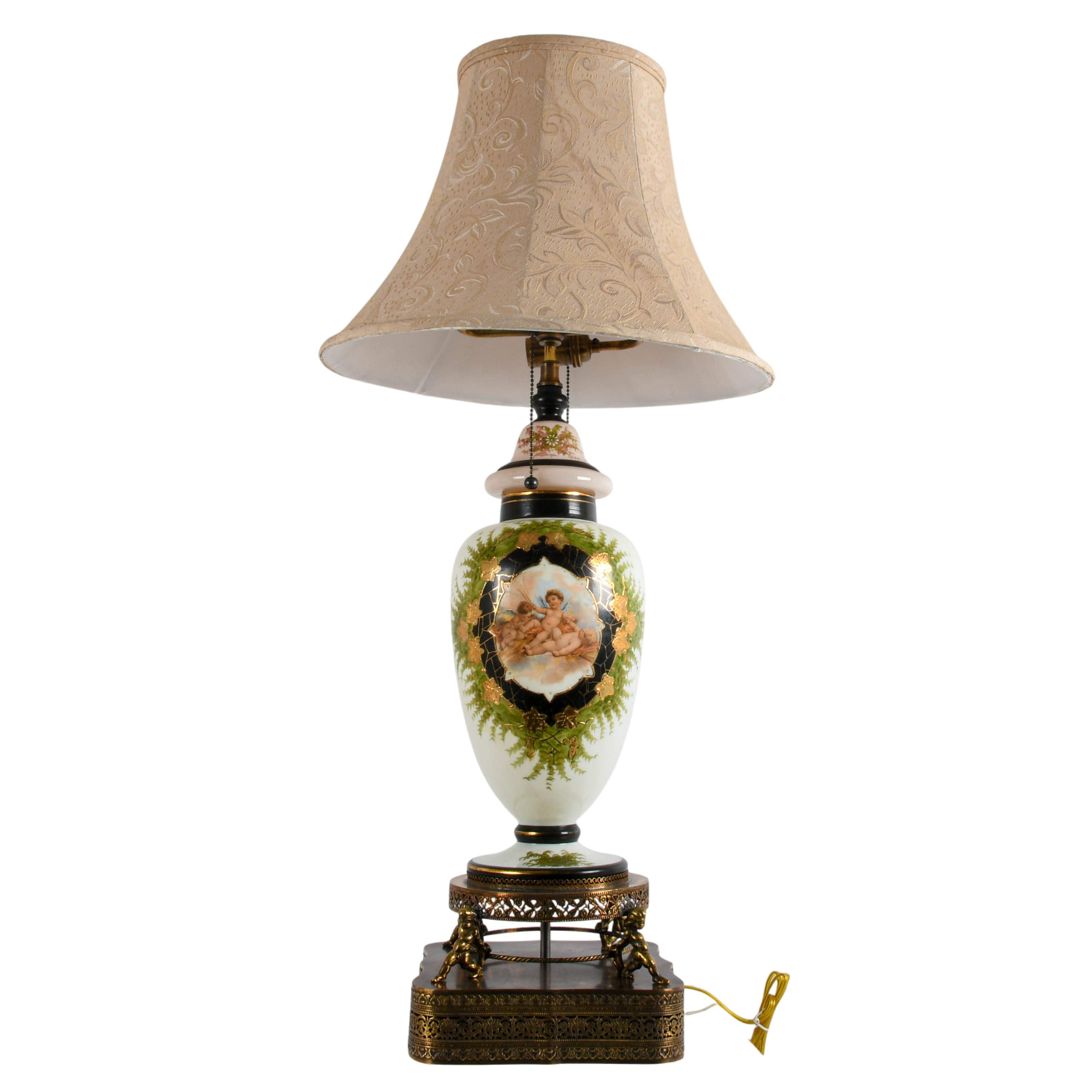 Case Glass Hand-Painted Figural Putties Portrait Table Lamp-2
