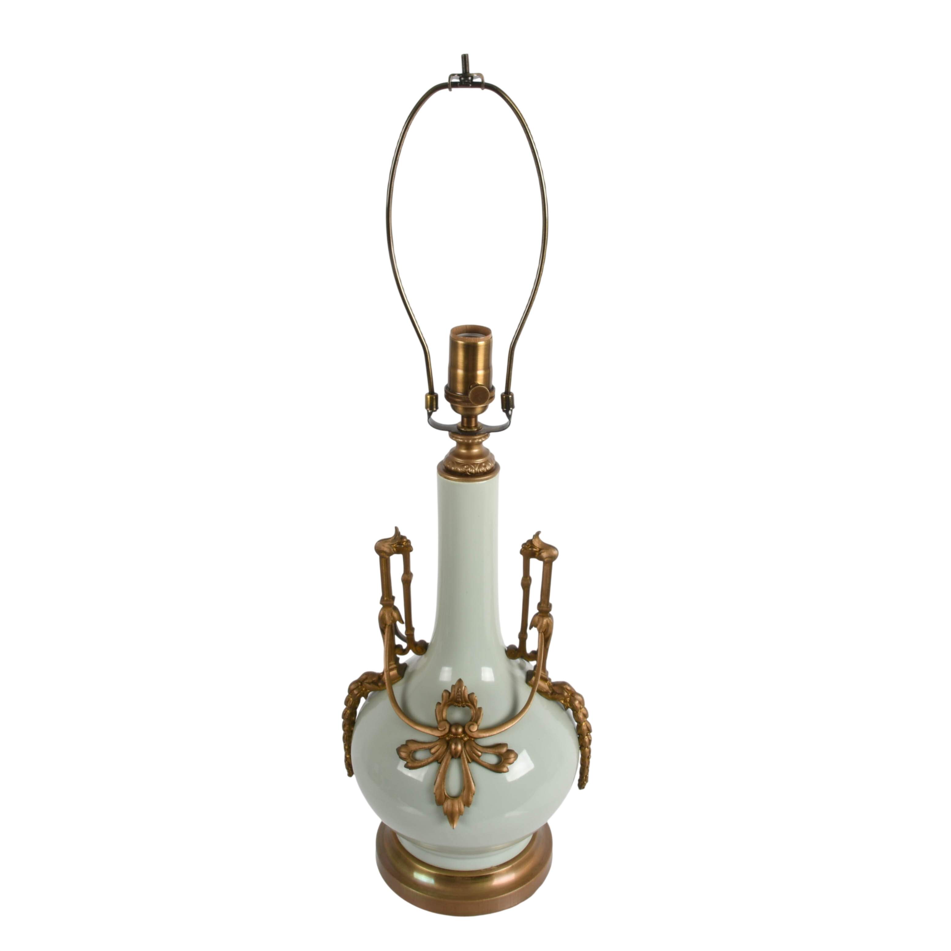 Bronze Mounted Celadon Porcelain Table Lamp-5