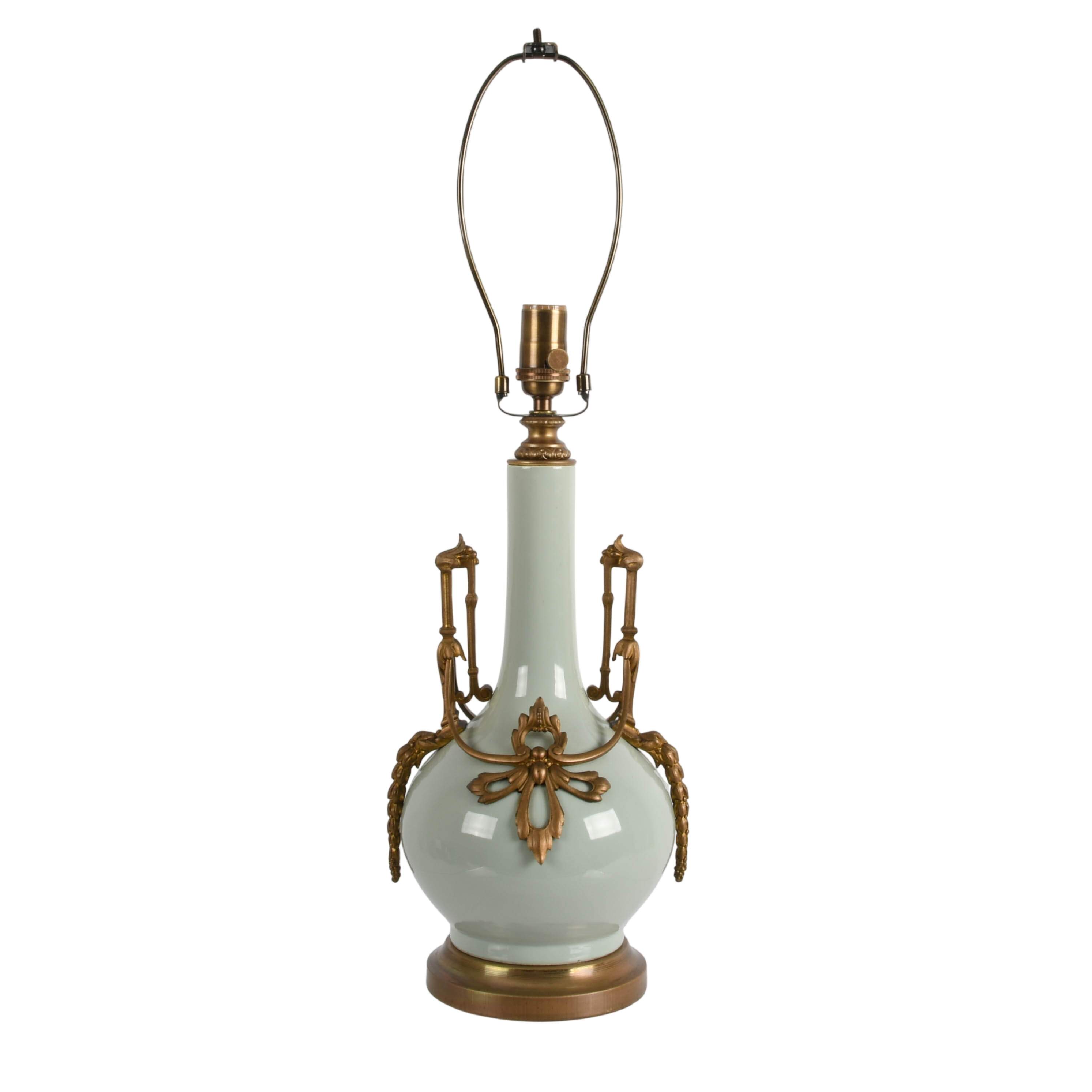 Bronze Mounted Celadon Porcelain Table Lamp-1