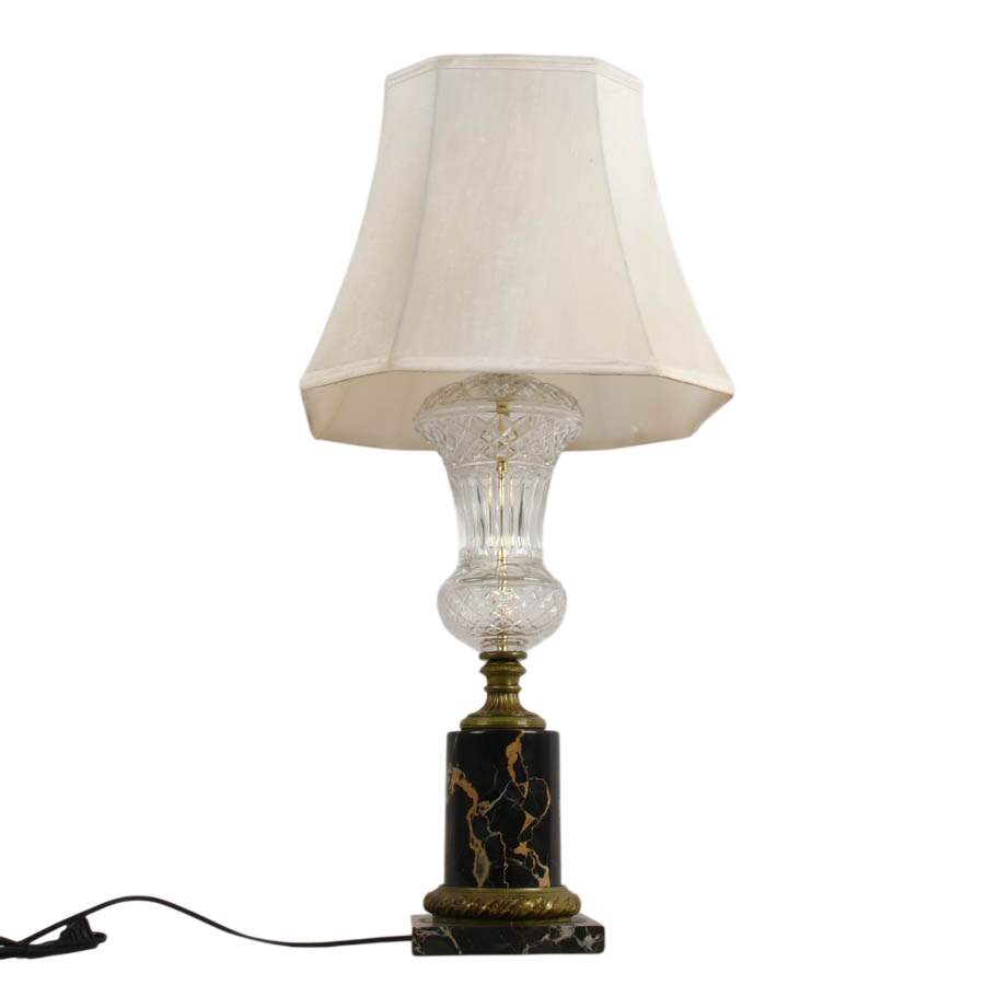Hollywood Regency-Style Cut Glass Table Lamp with Black Marble Base-4