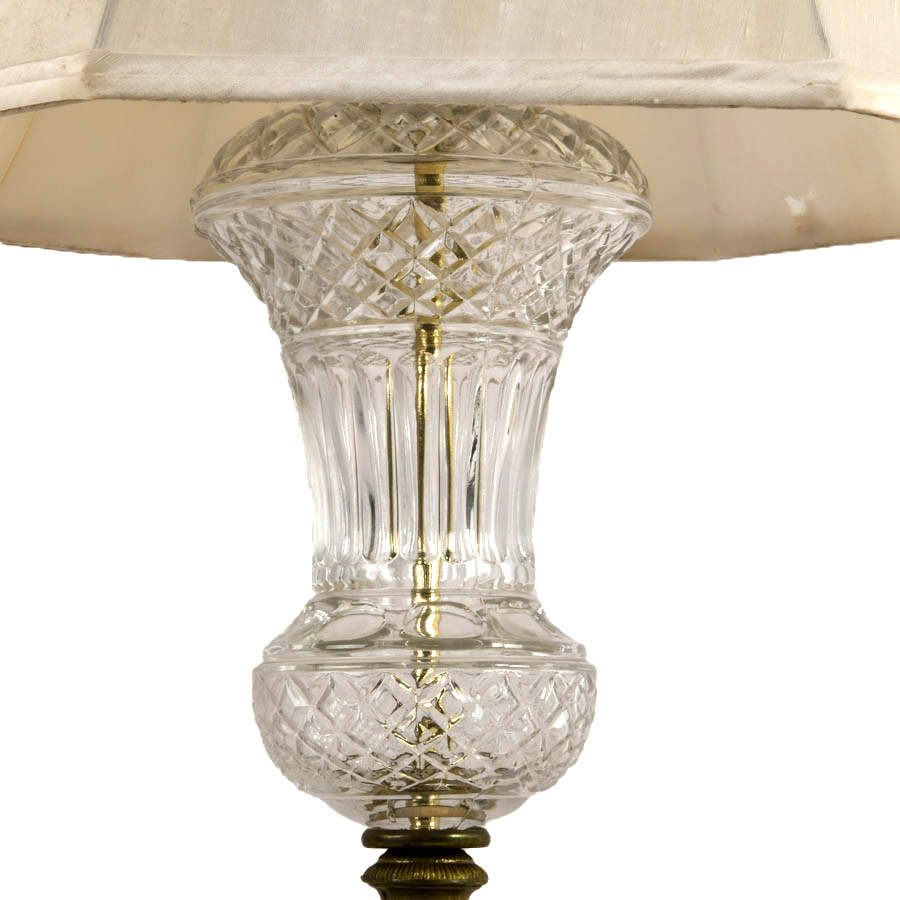 Hollywood Regency-Style Cut Glass Table Lamp with Black Marble Base-2