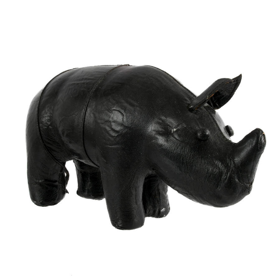 Mid-Century Modern Era Leather Rhino Sculpture-4