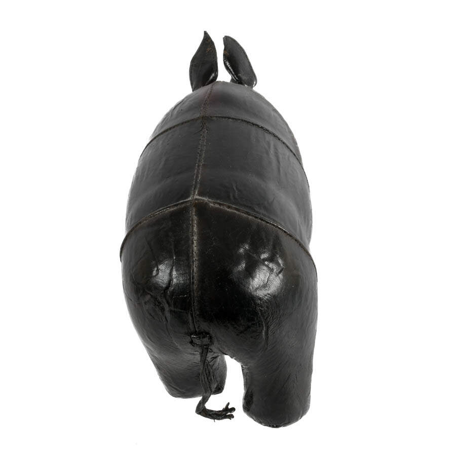 Mid-Century Modern Era Leather Rhino Sculpture-2