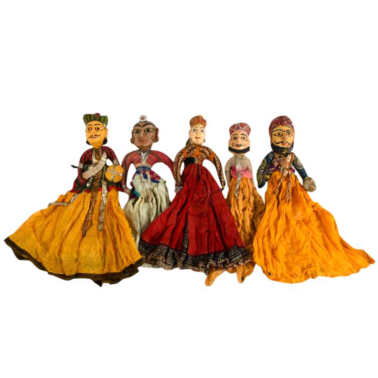 Set of Five Traditional Indian Folk Rajasthani Marionette Puppets-1