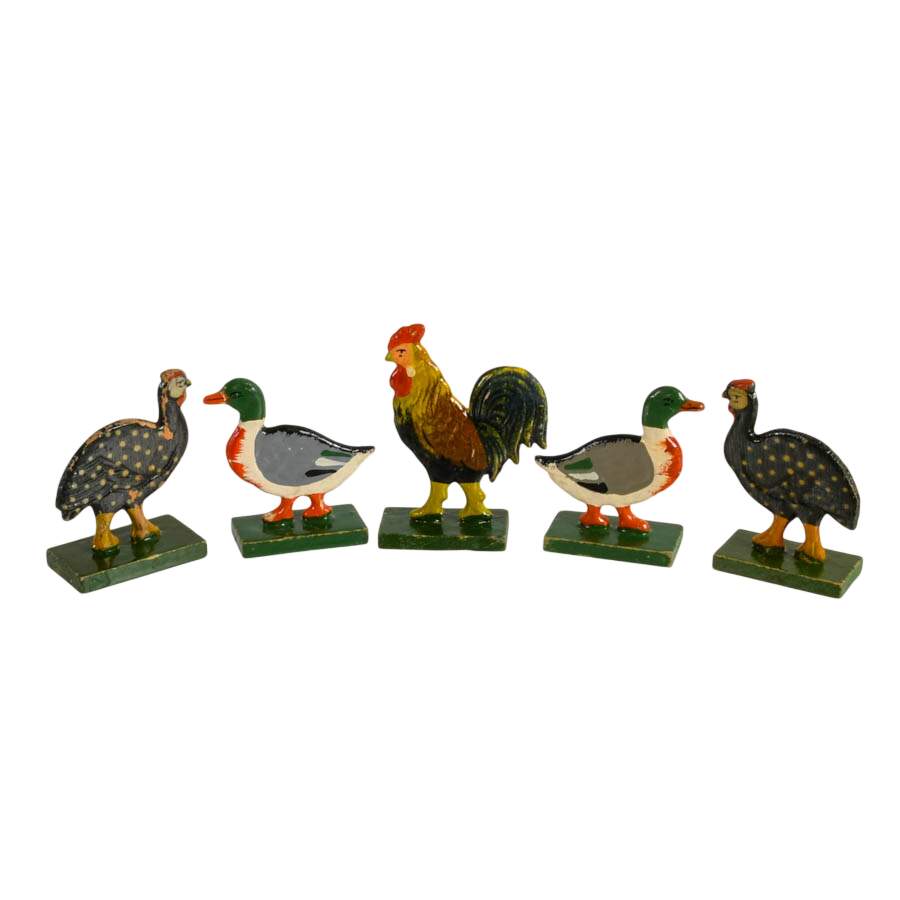 Sixteen Piece Set of German Erzgebirge Wooden Avian Farm Figures-4