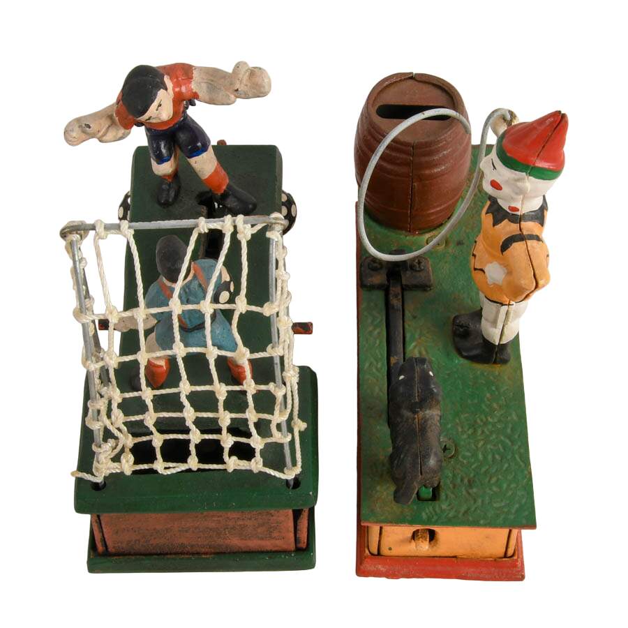 Set of Two Vintage "Soccer" and "Trick Dog" Cast Iron Coin Banks-3