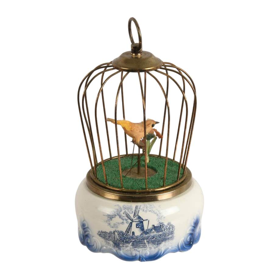 Mid-Century Toyo Animatronic Birdcage Music Box-6