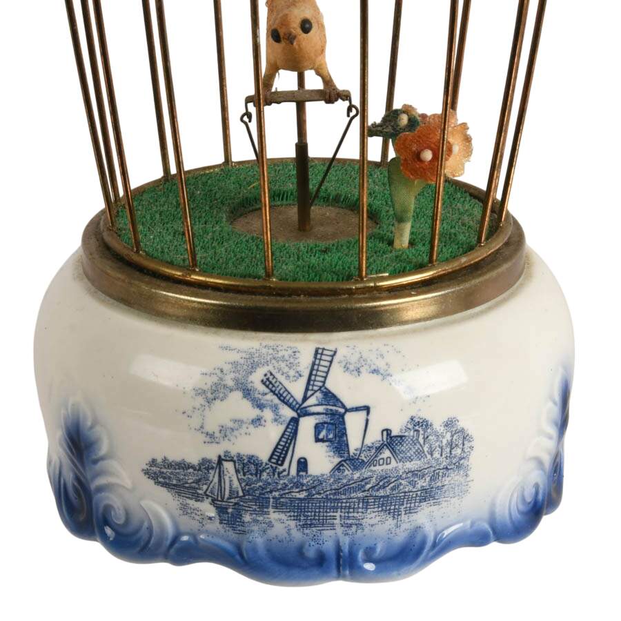 Mid-Century Toyo Animatronic Birdcage Music Box-3