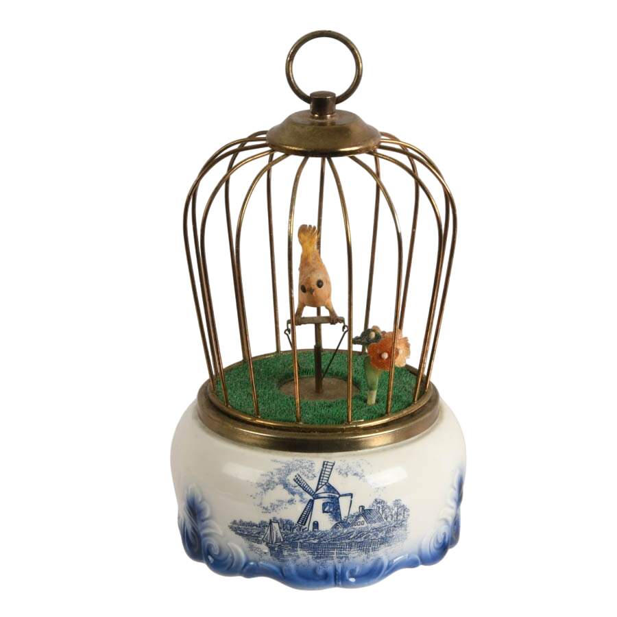 Mid-Century Toyo Animatronic Birdcage Music Box-1