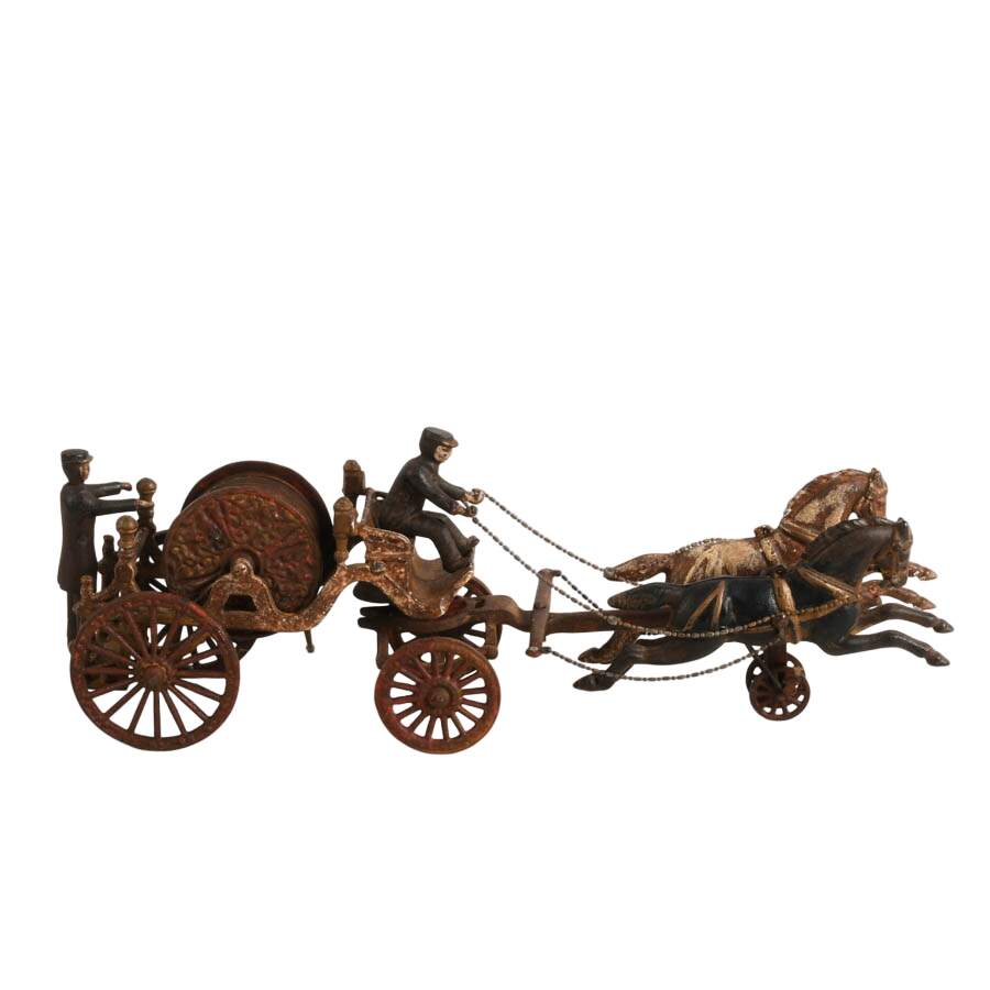 Antique Cast Iron Horse-Drawn Fire Hose Reel Wagon-10
