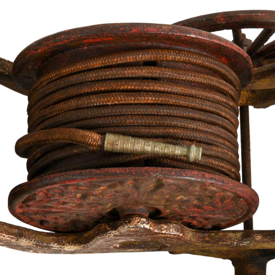 Antique Cast Iron Horse-Drawn Fire Hose Reel Wagon-7
