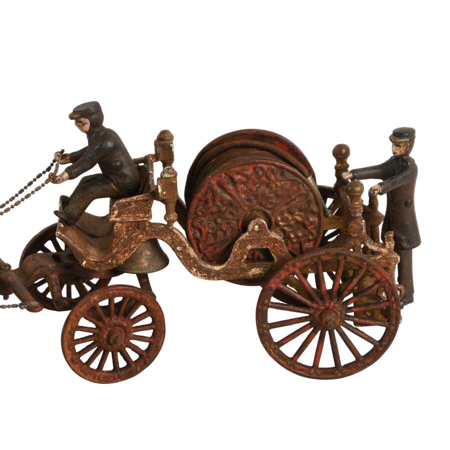 Antique Cast Iron Horse-Drawn Fire Hose Reel Wagon-2