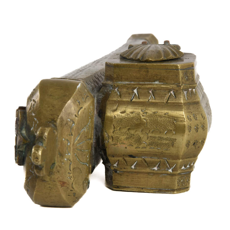 Antique Brass Qalamdan Traveler's Pen Case with Inkwell-8