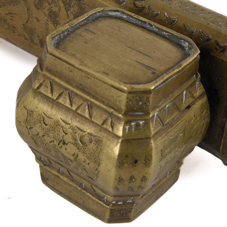 Antique Brass Qalamdan Traveler's Pen Case with Inkwell-6