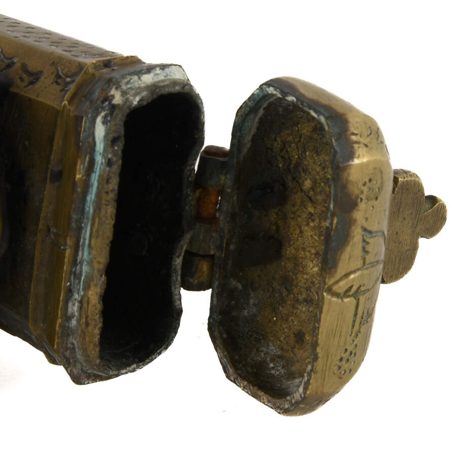 Antique Brass Qalamdan Traveler's Pen Case with Inkwell-5