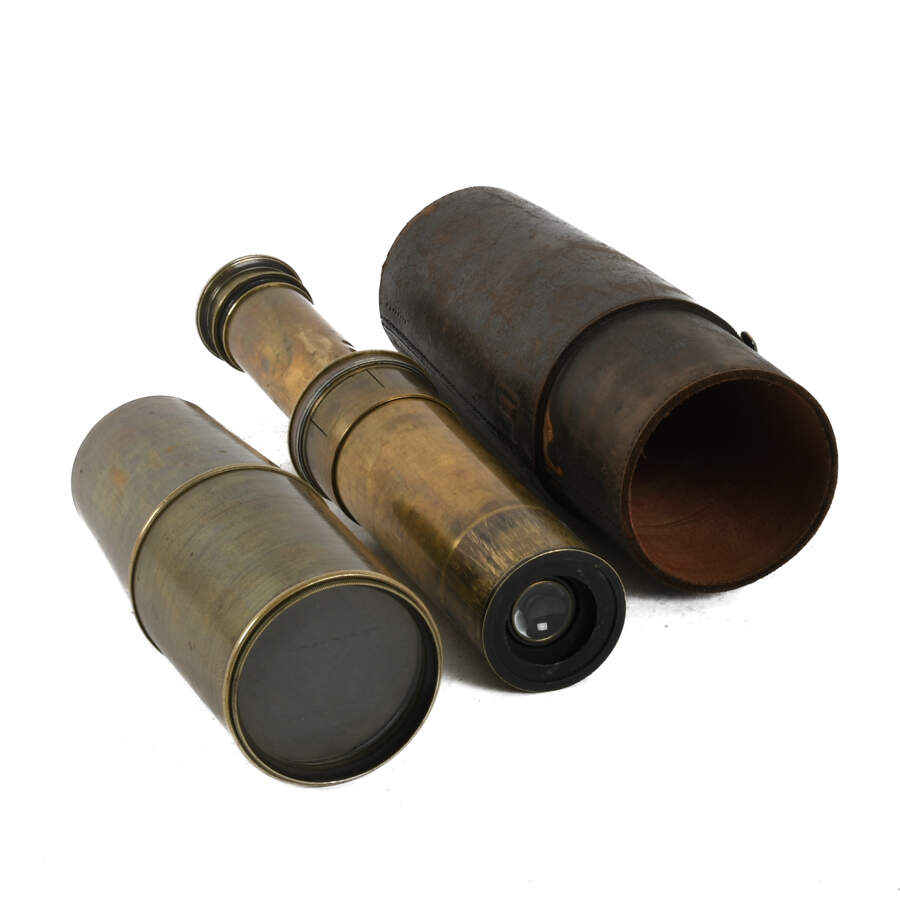 Antique Spyglass Telescope in Leather Holder-7