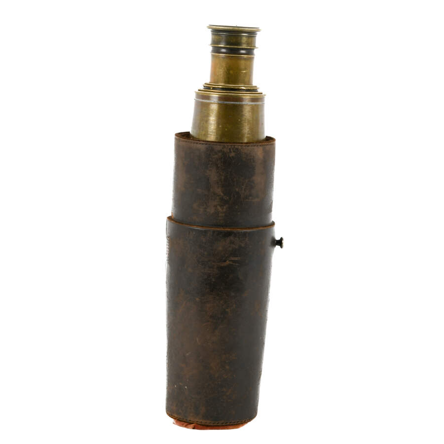 Antique Spyglass Telescope in Leather Holder-3