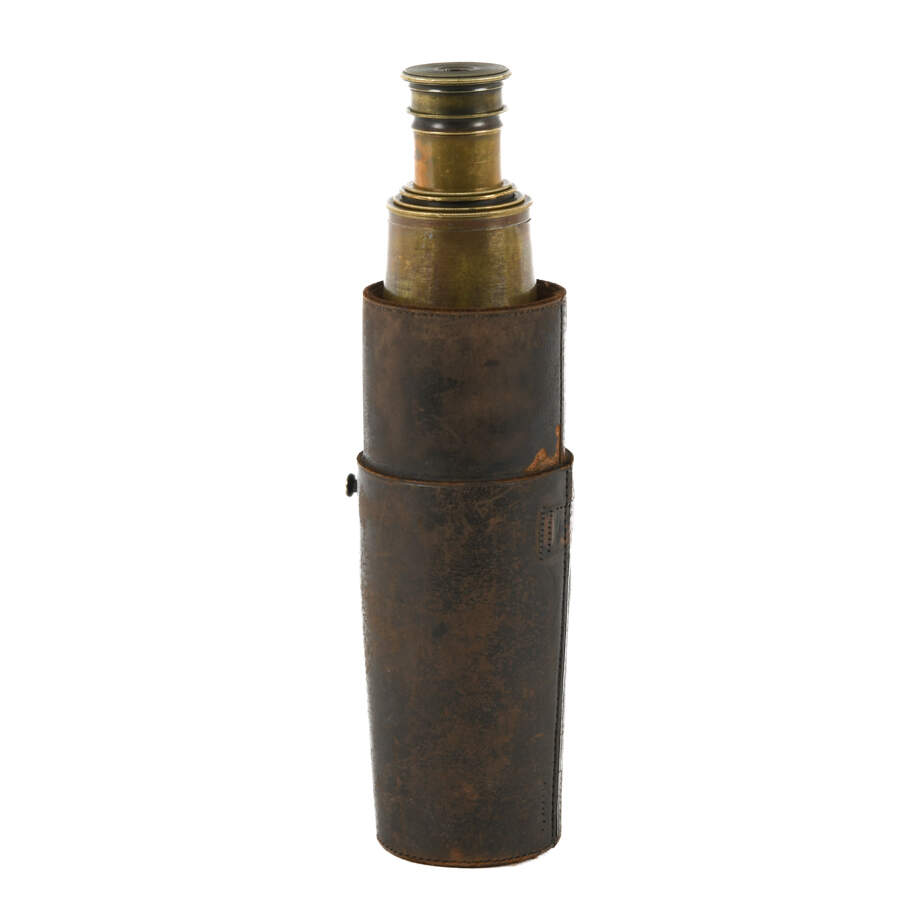 Antique Spyglass Telescope in Leather Holder-1