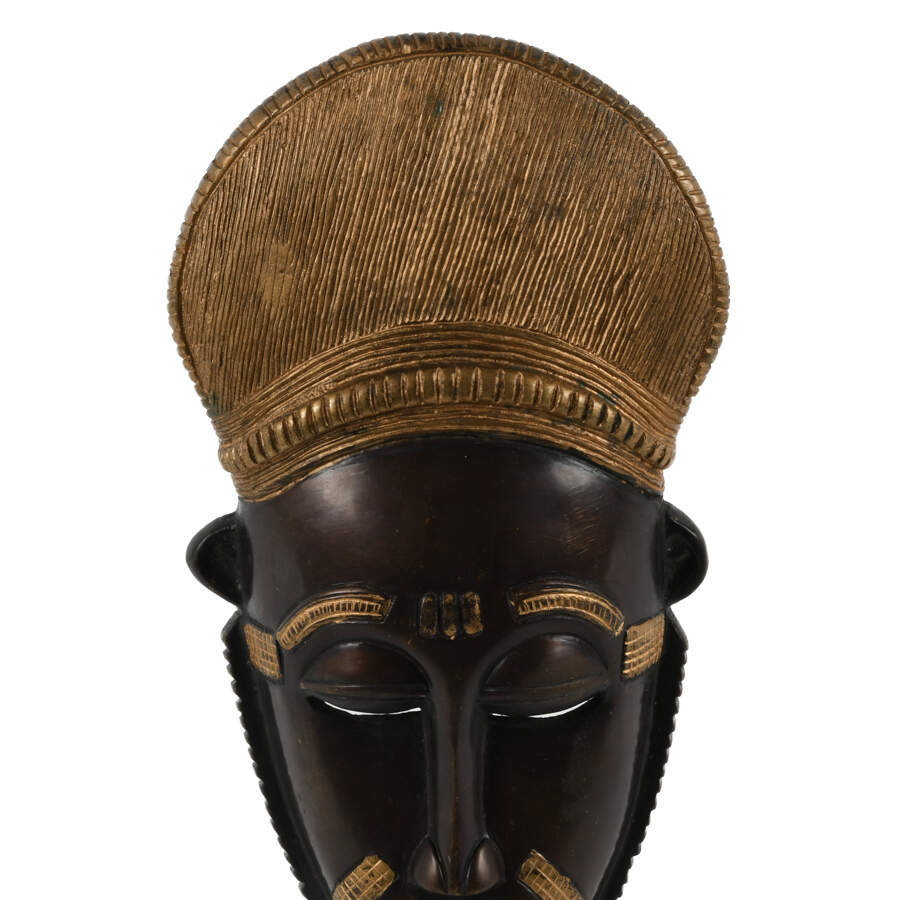 Metal Ivory Coast Baule Mask on Pedestal Base-5