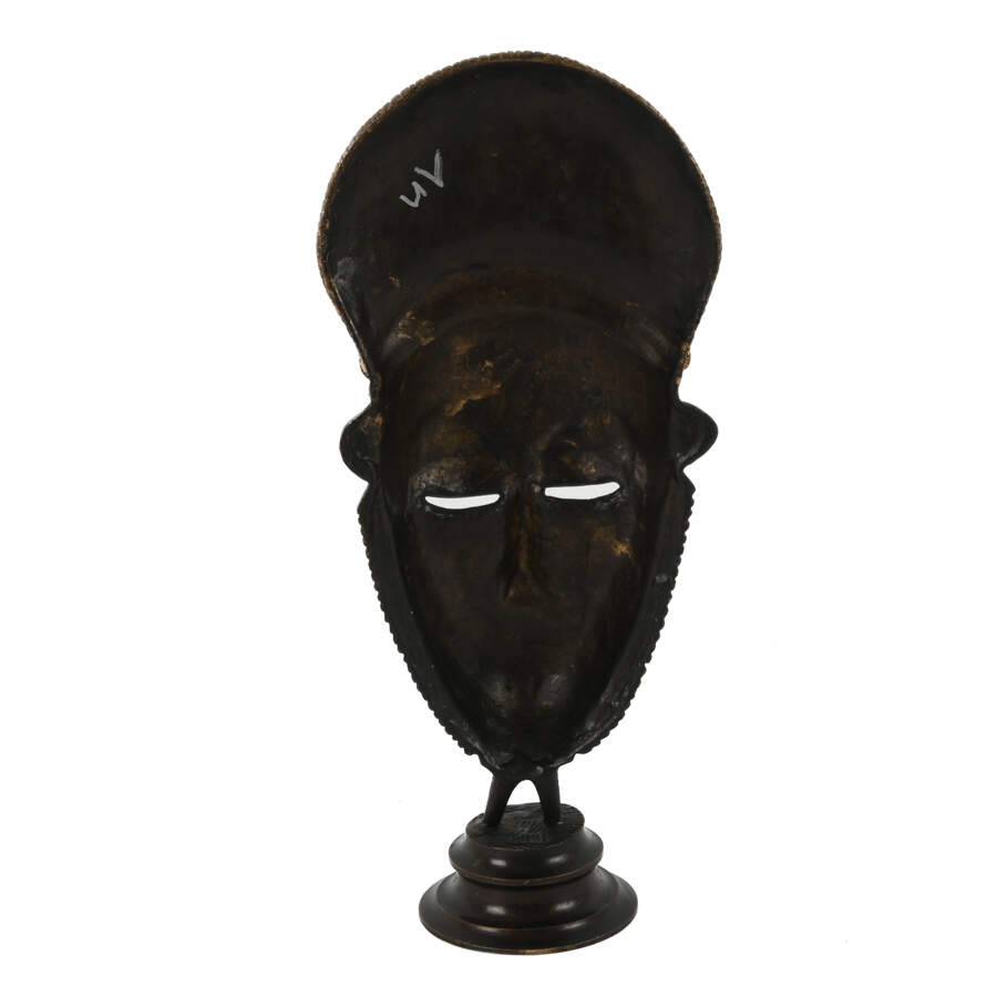 Metal Ivory Coast Baule Mask on Pedestal Base-4