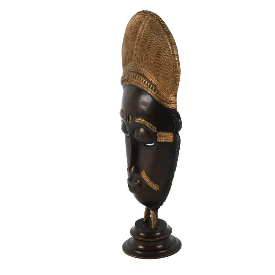 Metal Ivory Coast Baule Mask on Pedestal Base-2