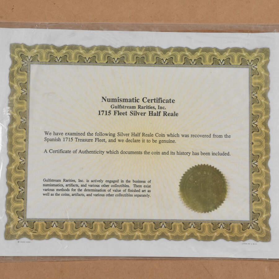 Framed Spanish Fleet Half Real 1715 Coin with Certificate-8