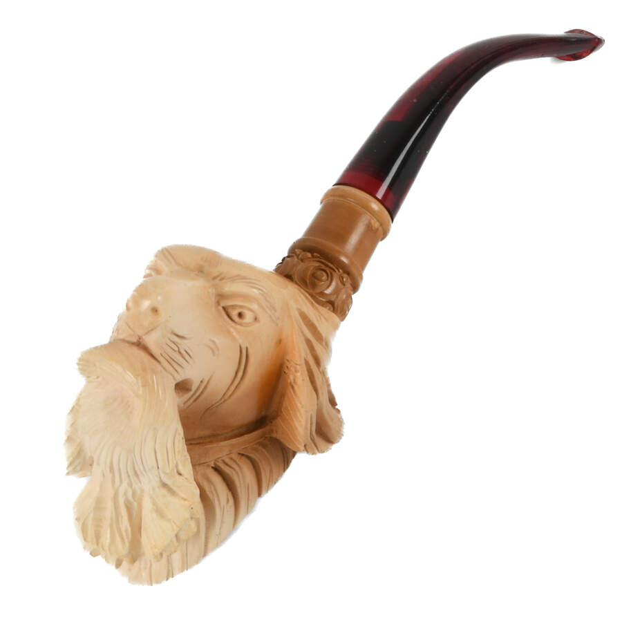 Carved Dog Meerschaum Pipe in Case-13