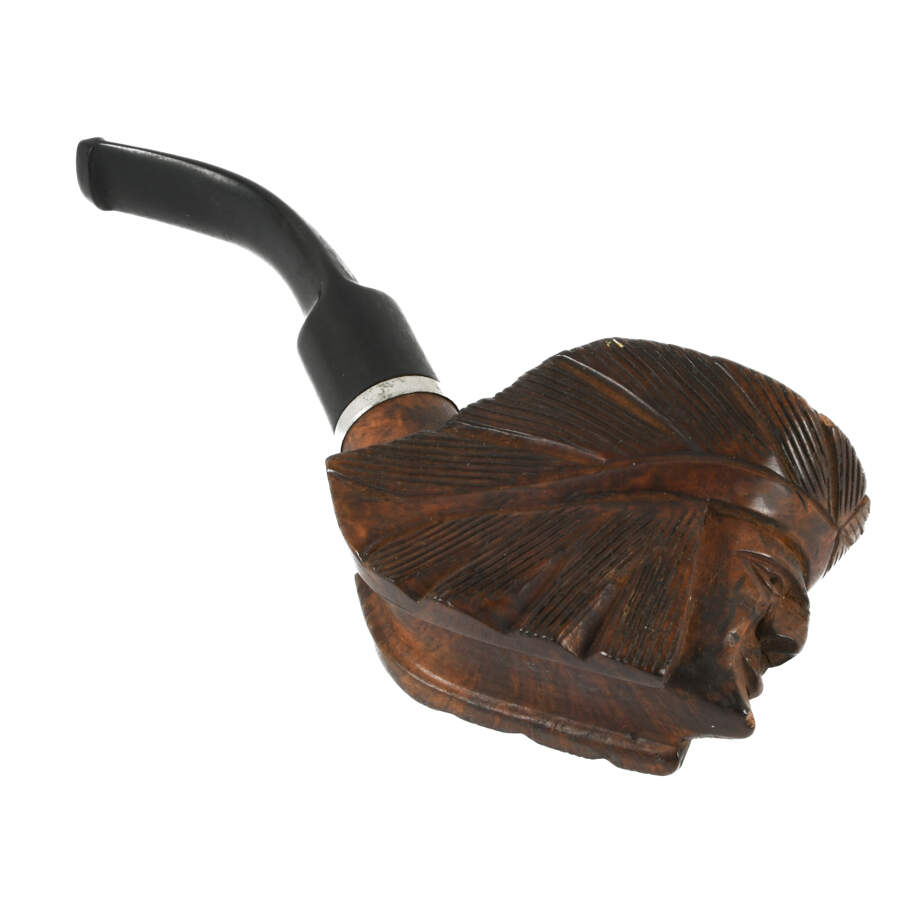 Carved Wooden Native American Figure Pipe-6