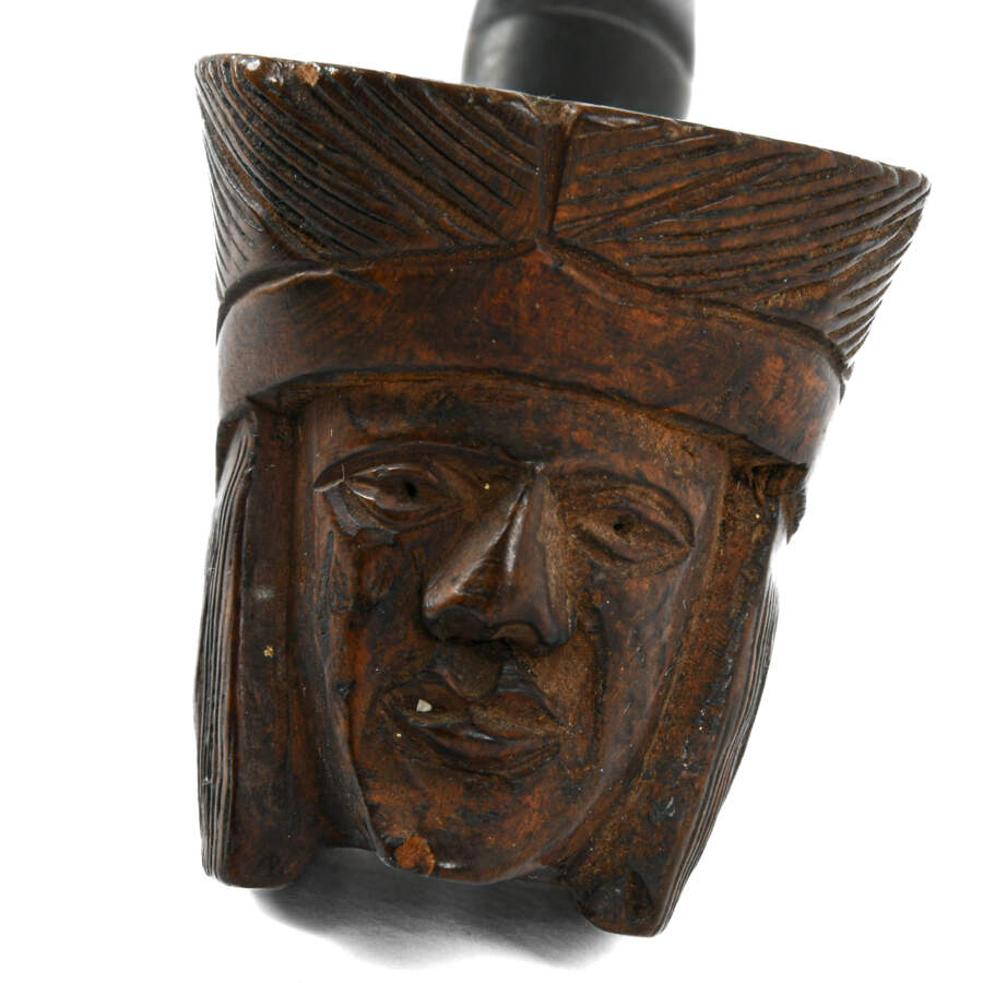 Carved Wooden Native American Figure Pipe-5