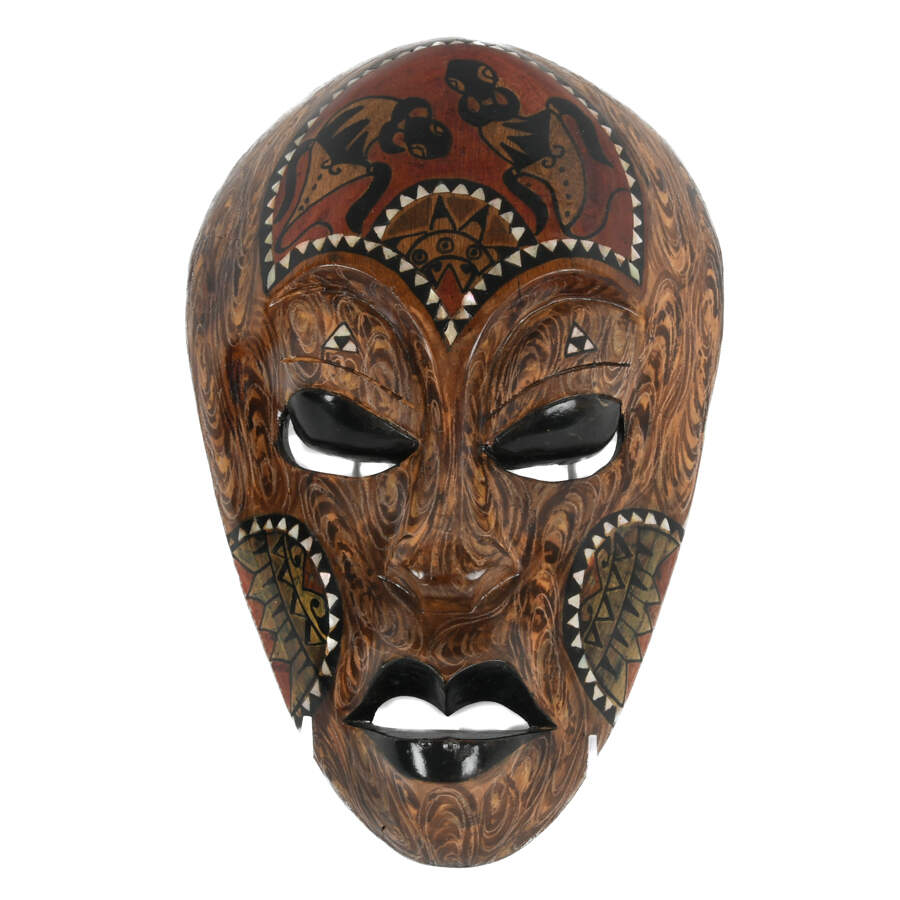 Wood-Carved Native Mask with Mother of Pearl Inlaid-5
