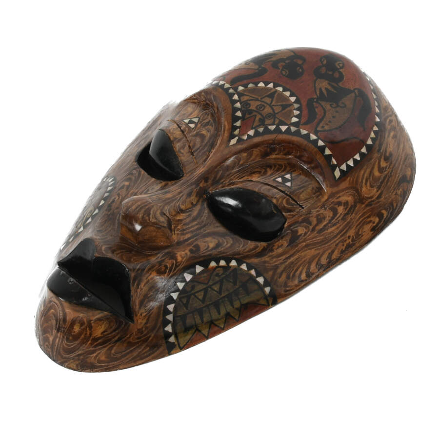 Wood-Carved Native Mask with Mother of Pearl Inlaid-2