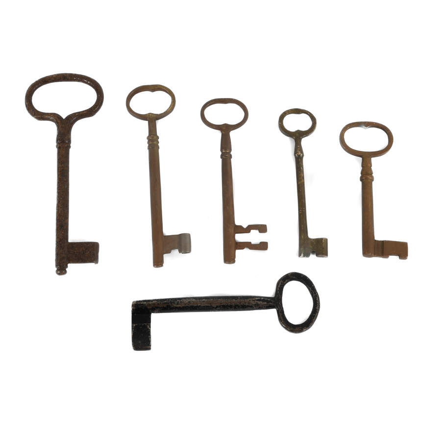 Antique Grouping of 6 Hand-Forged Jailhouse Skeleton Keys-4