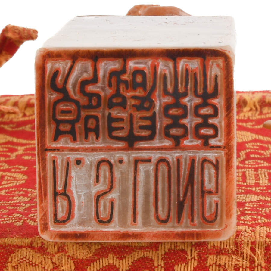 Group of Two Chinese Imperial Lions Soapstone Seals with Original Boxes-10