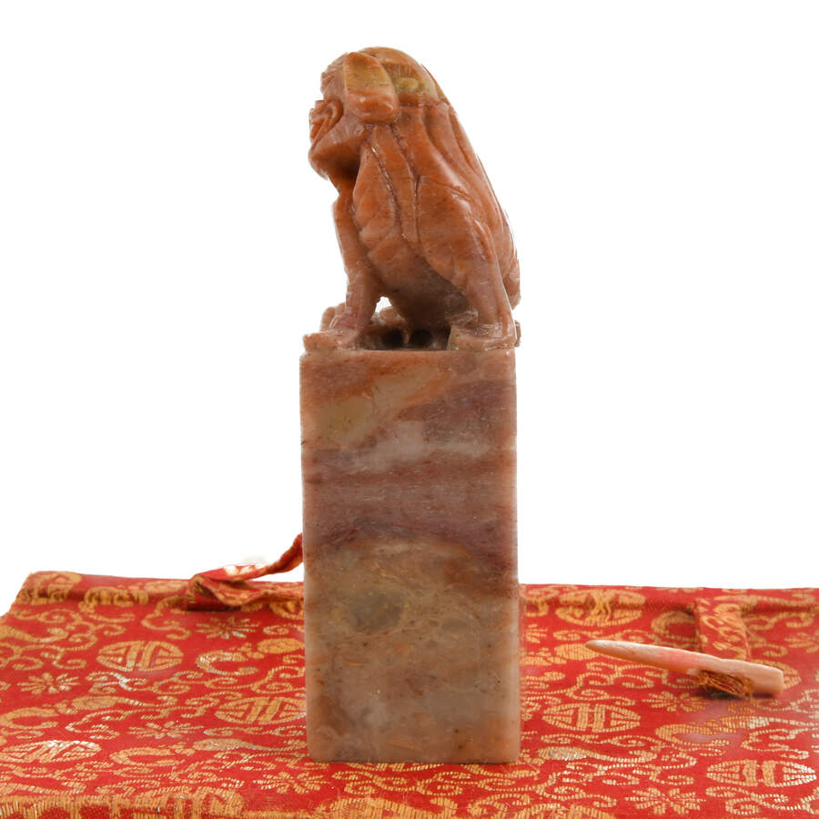 Group of Two Chinese Imperial Lions Soapstone Seals with Original Boxes-8