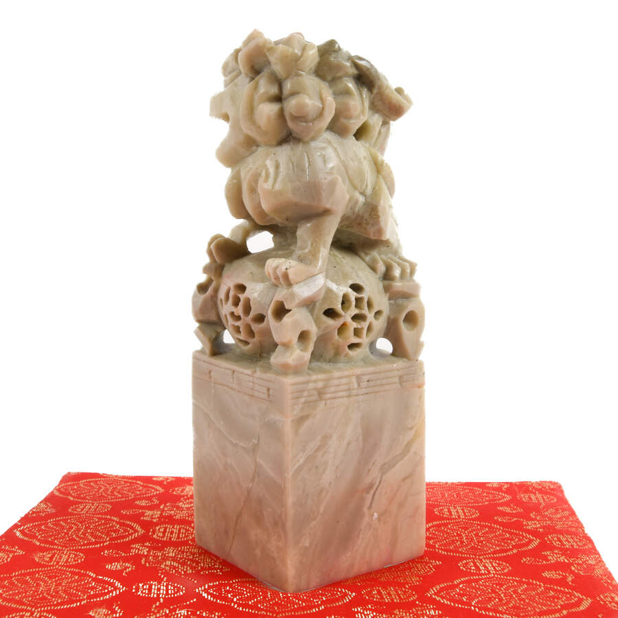 Group of Two Chinese Imperial Lions Soapstone Seals with Original Boxes-5