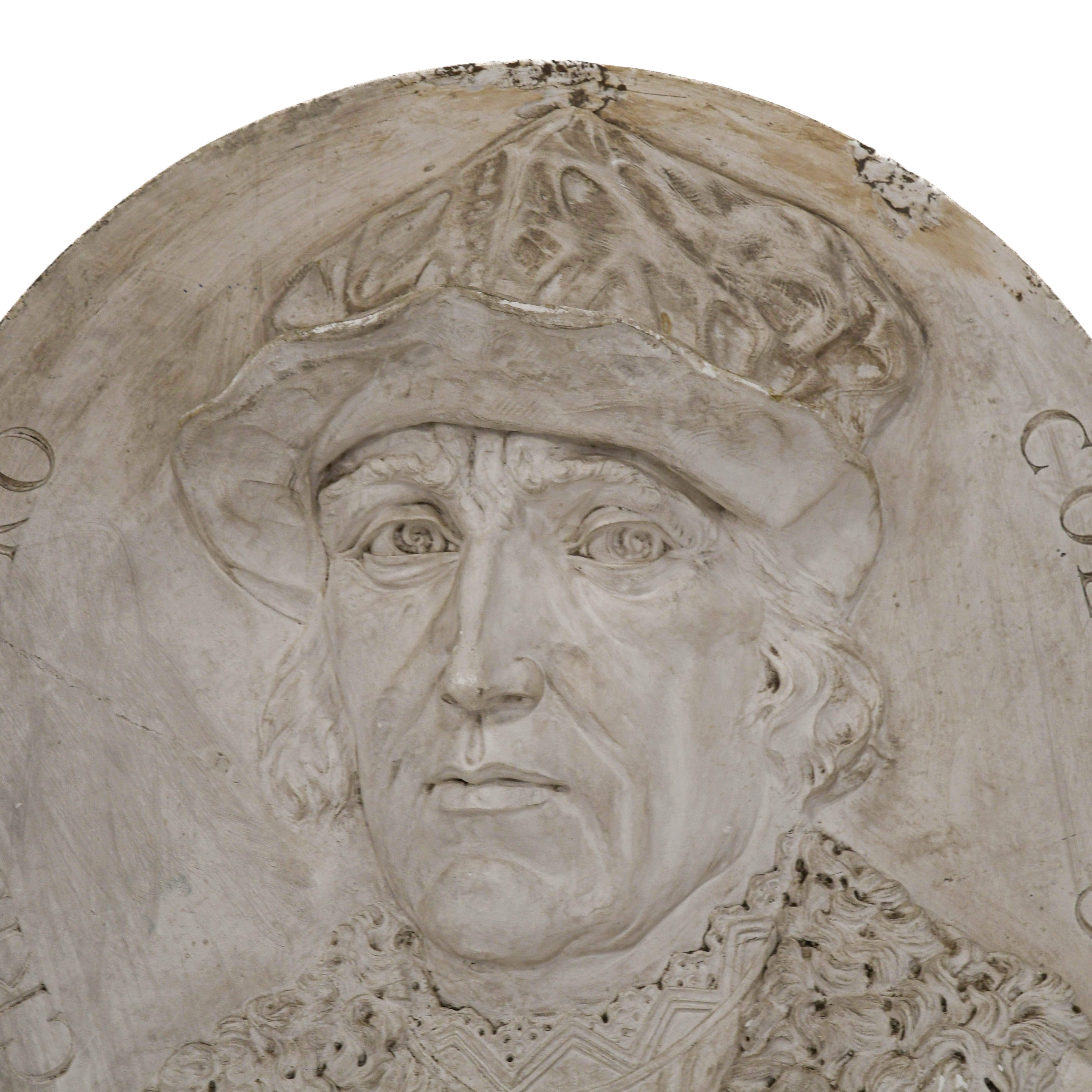 Antique Oversized Carved Plaster Relief Depicting Cristoforo Colombo-2