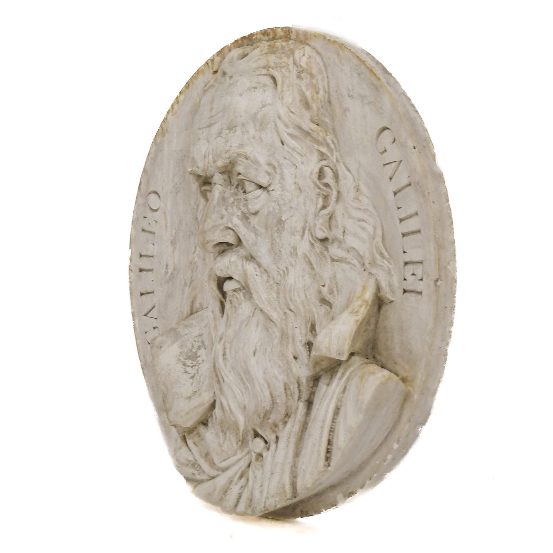 Antique Oversized Carved Roundel Plaster Relief of Galileo Galilei-3
