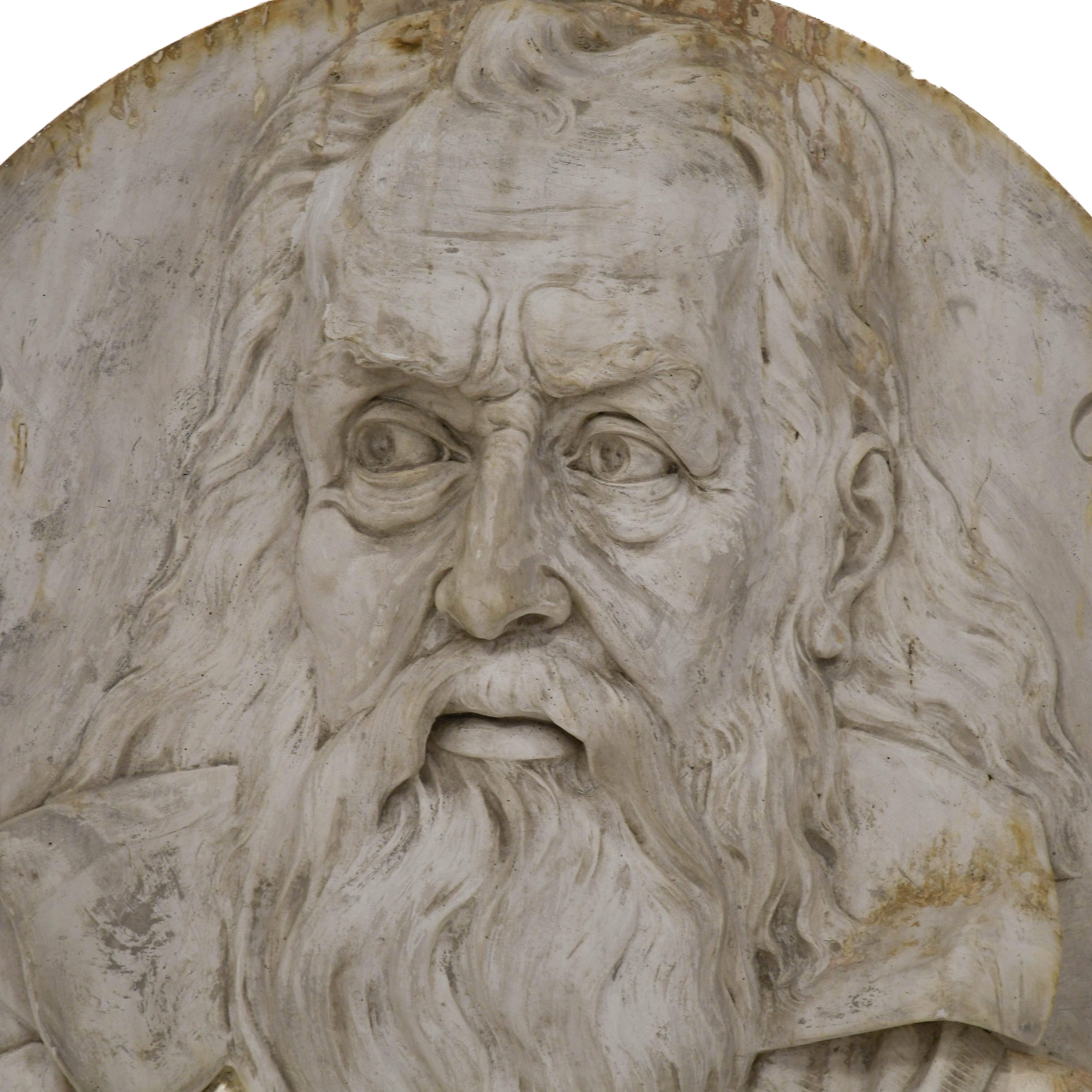 Antique Oversized Carved Roundel Plaster Relief of Galileo Galilei-2