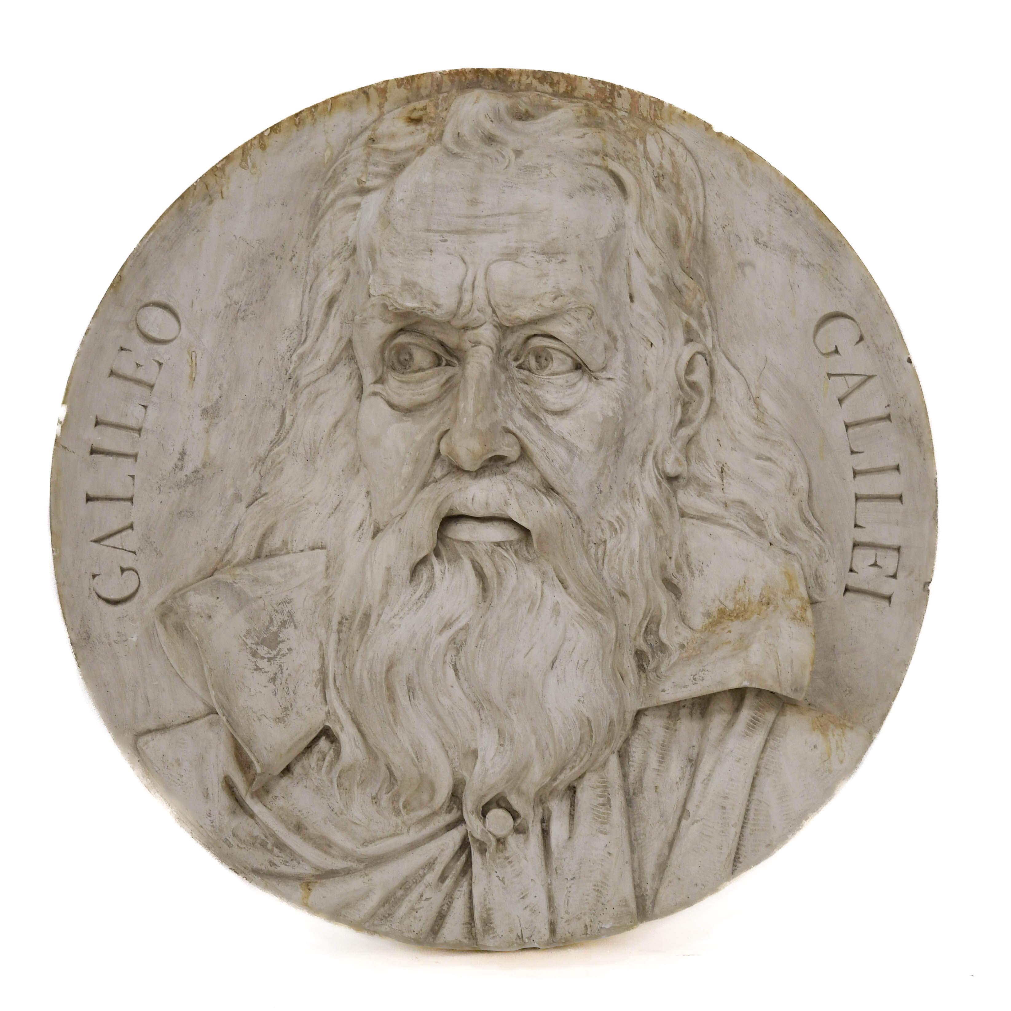 Antique Oversized Carved Roundel Plaster Relief of Galileo Galilei-1