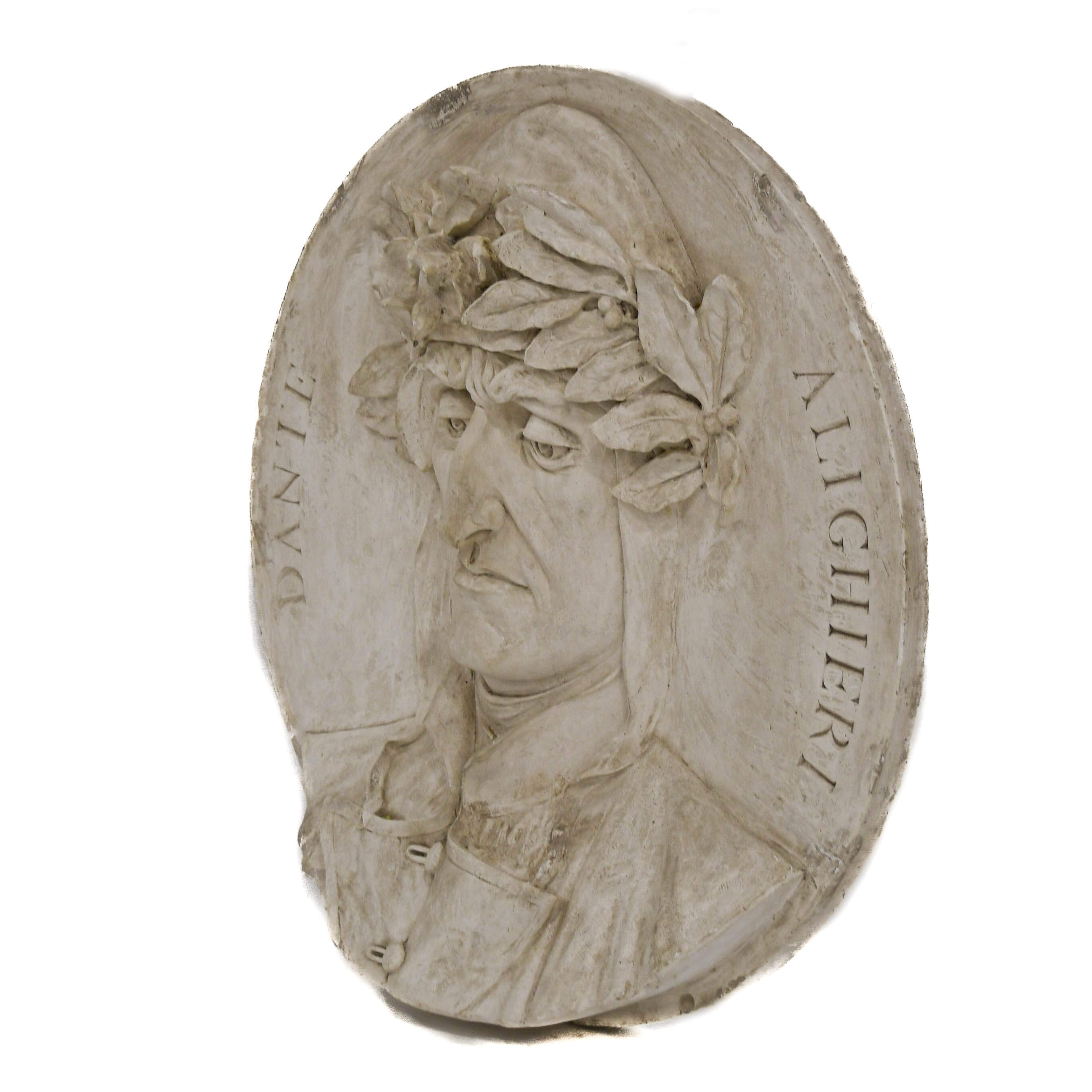 Antique Oversized Carved Roundel Plaster Relief of Dante Alighieri-4