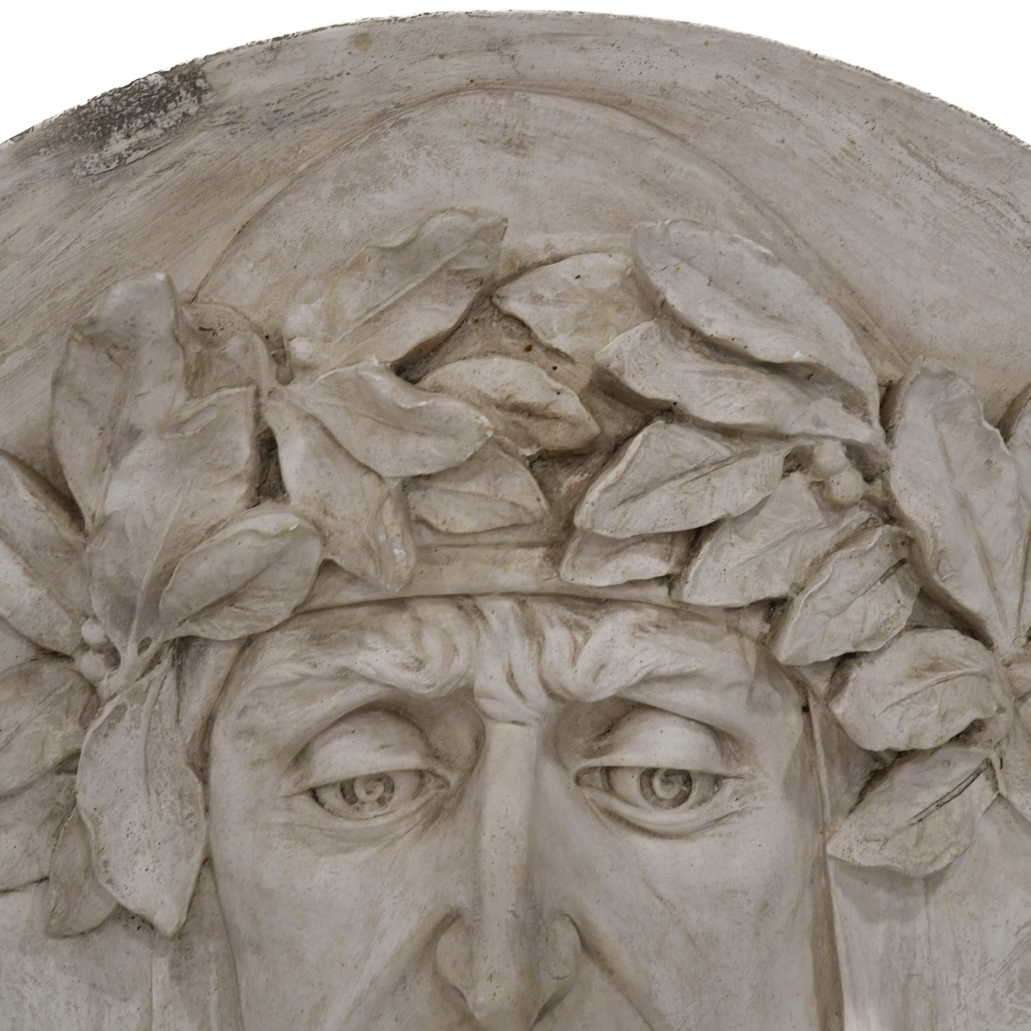 Antique Oversized Carved Roundel Plaster Relief of Dante Alighieri-3