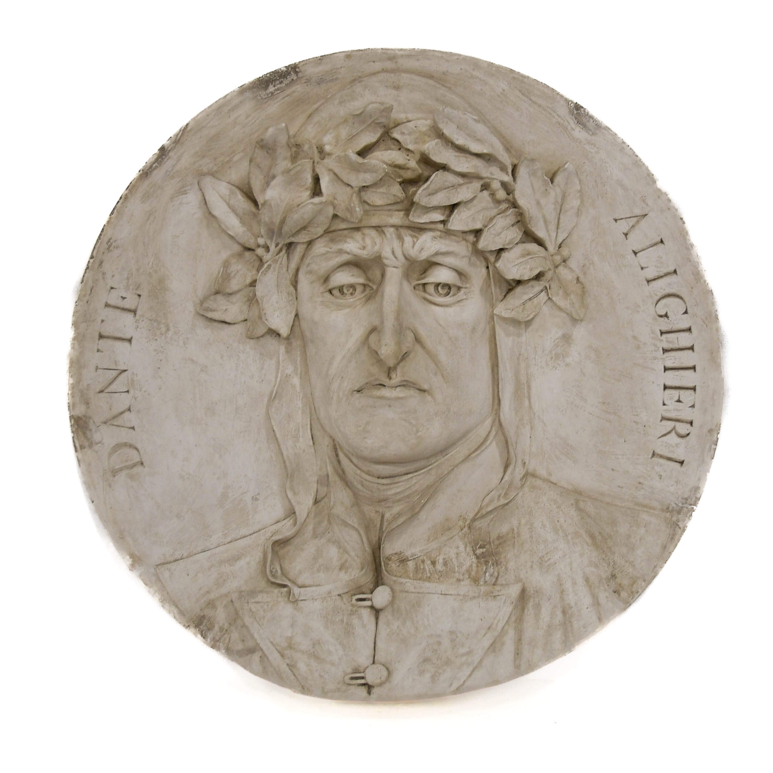 Antique Oversized Carved Roundel Plaster Relief of Dante Alighieri-1