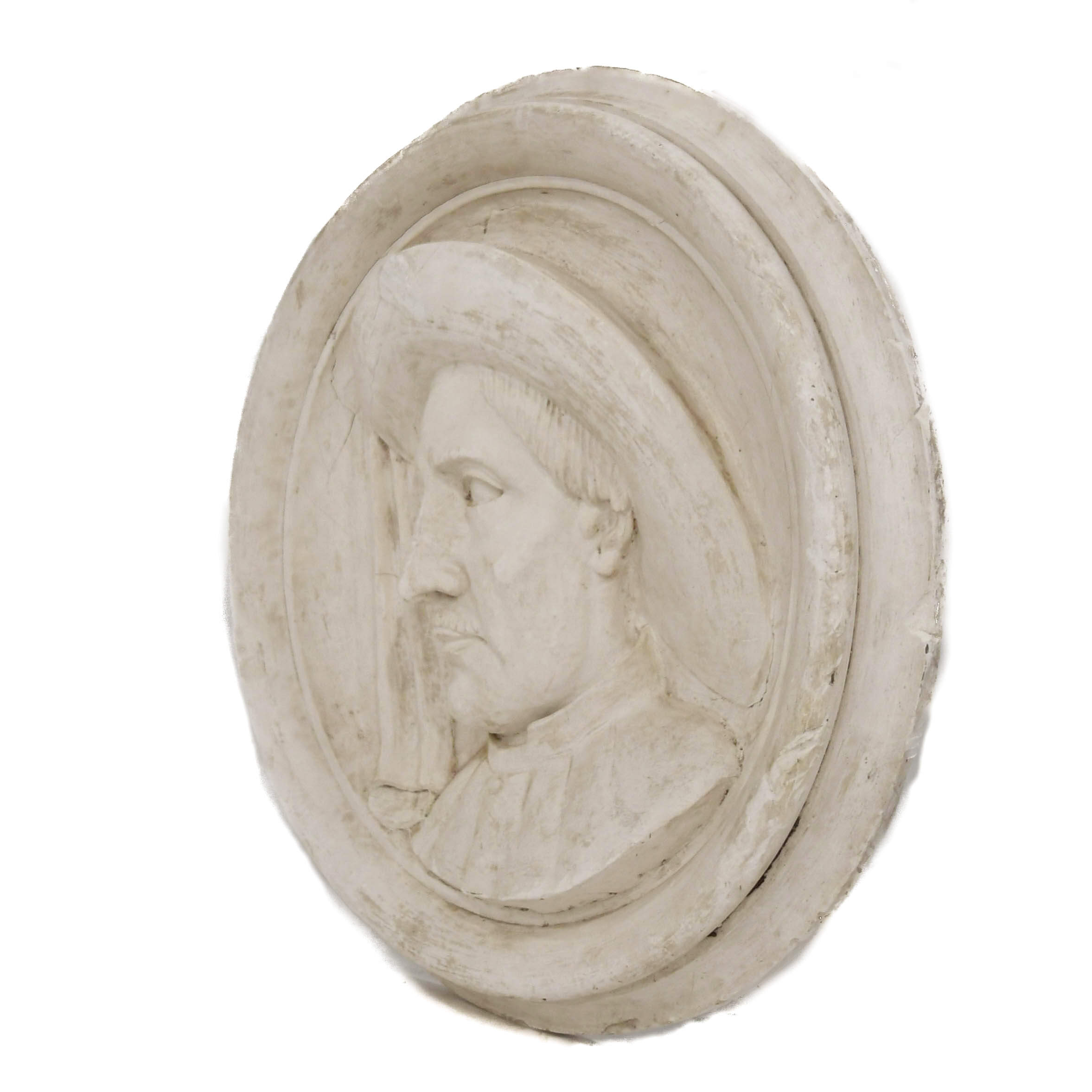 Antique Oversized Carved Roundel Plaster Relief of a Scholarly Man-4