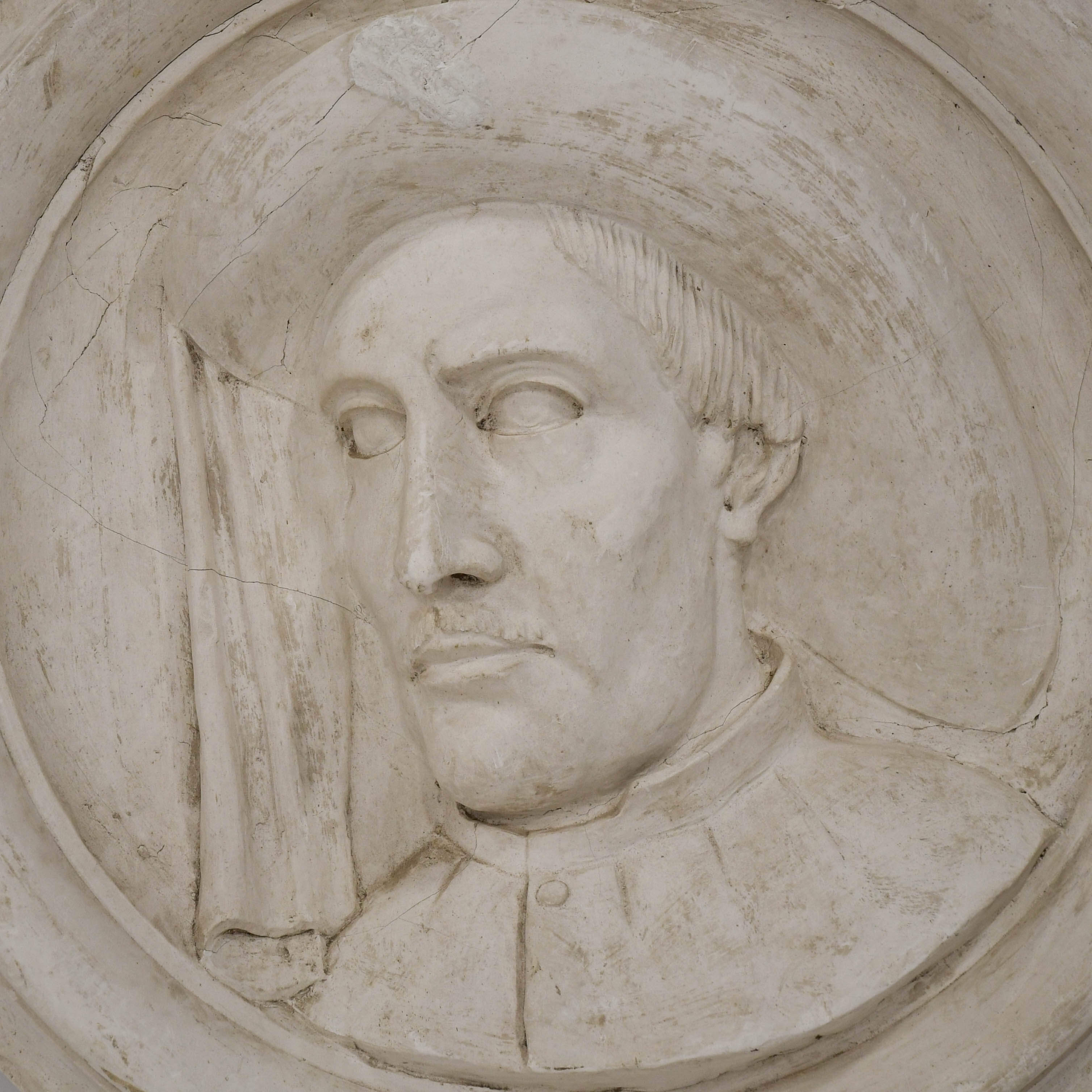 Antique Oversized Carved Roundel Plaster Relief of a Scholarly Man-2