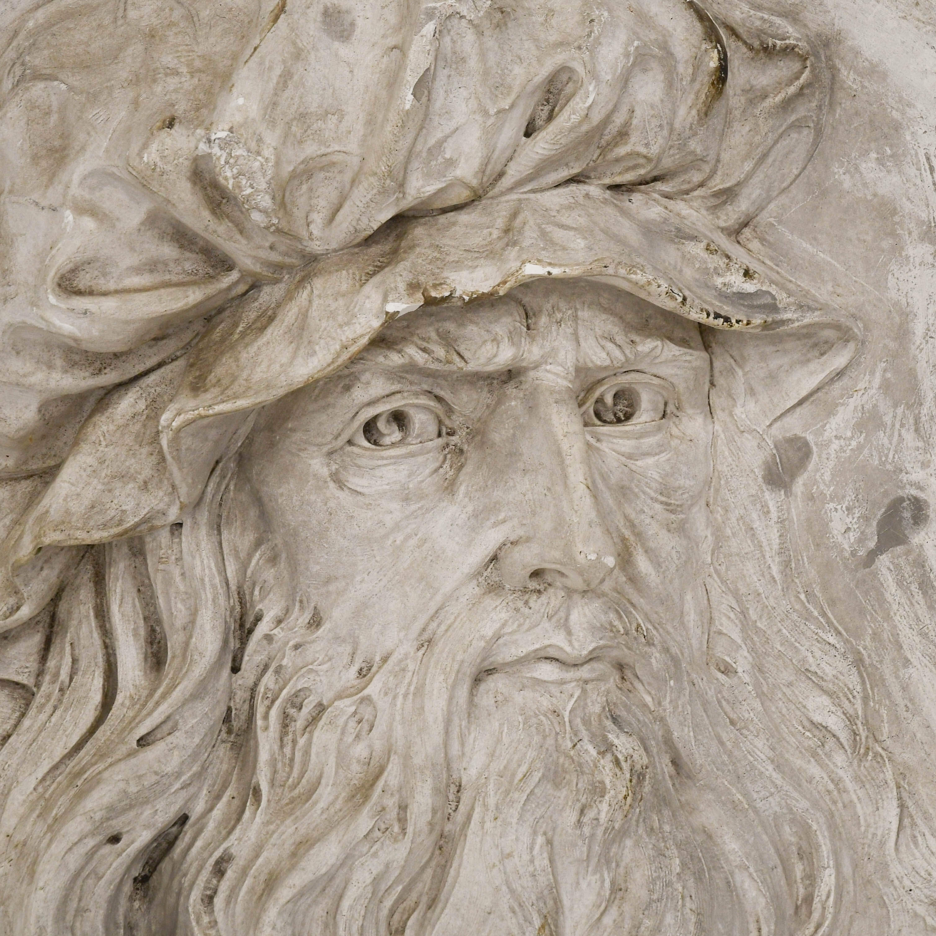 Antique Oversized Carved Roundel Plaster Relief of Leonardo da Vinci-2