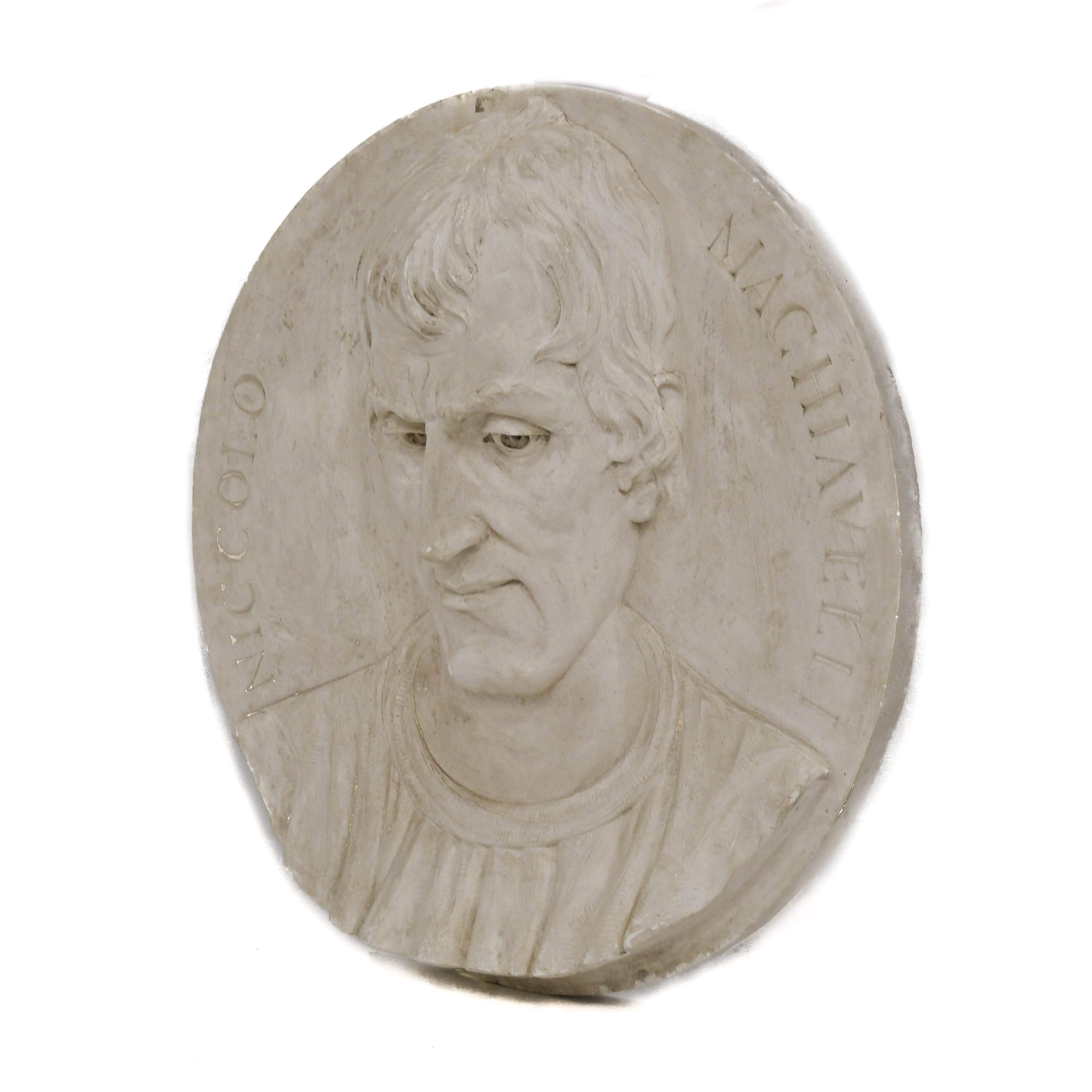 Antique Oversized Carved Roundel Plaster Relief of Niccolò Machiavelli-5